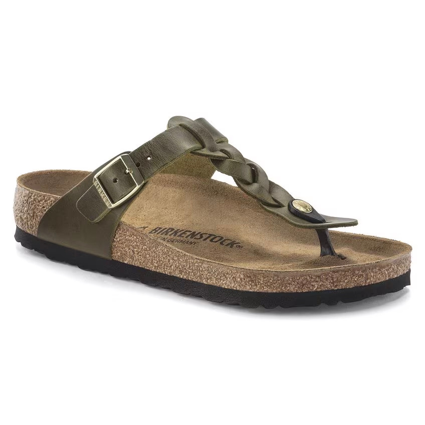 Birkenstock Gizeh Braided Olive Green Oiled Leather Sandals