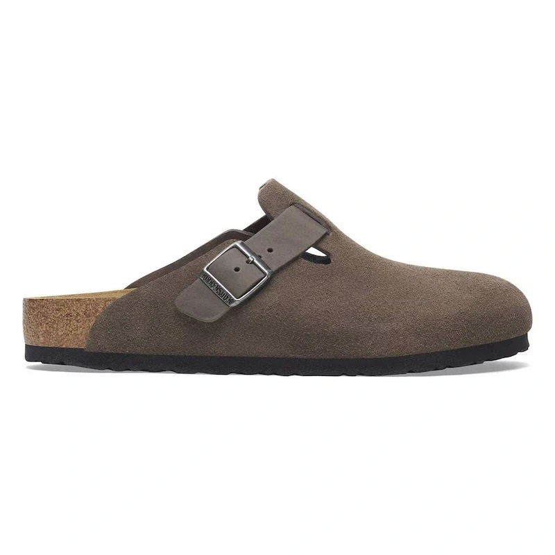 Birkenstock Boston Clog – Concrete Gray Suede Leather – Men's