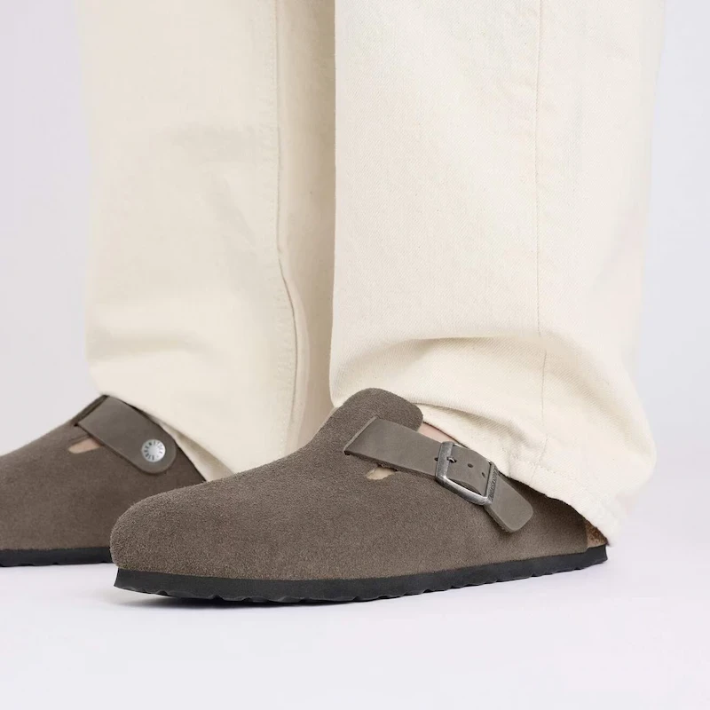 Birkenstock Boston Clog – Concrete Gray Suede Leather – Men's