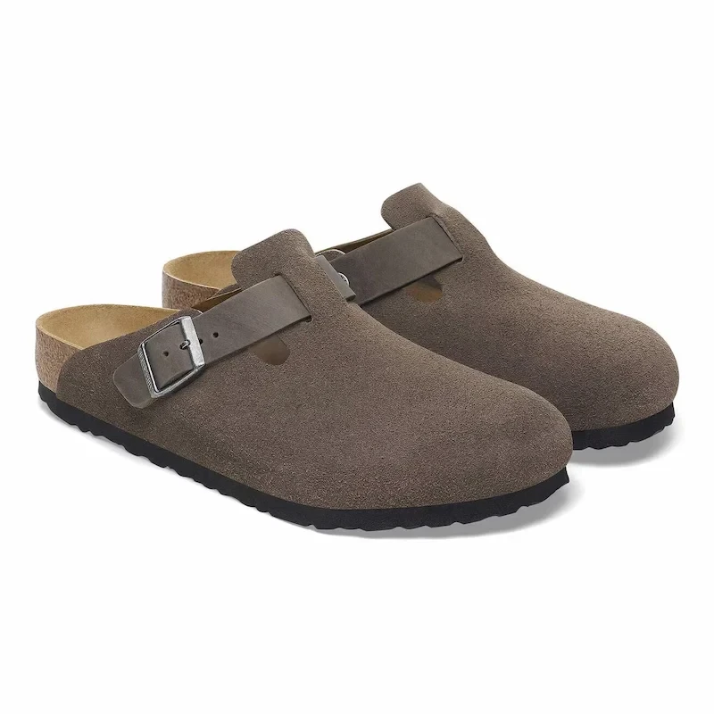 Birkenstock Boston Clog – Concrete Gray Suede Leather – Men's