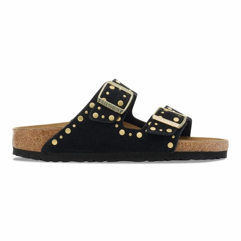 Birkenstock Arizona Rivet Sandal – Black Suede Leather – Women's