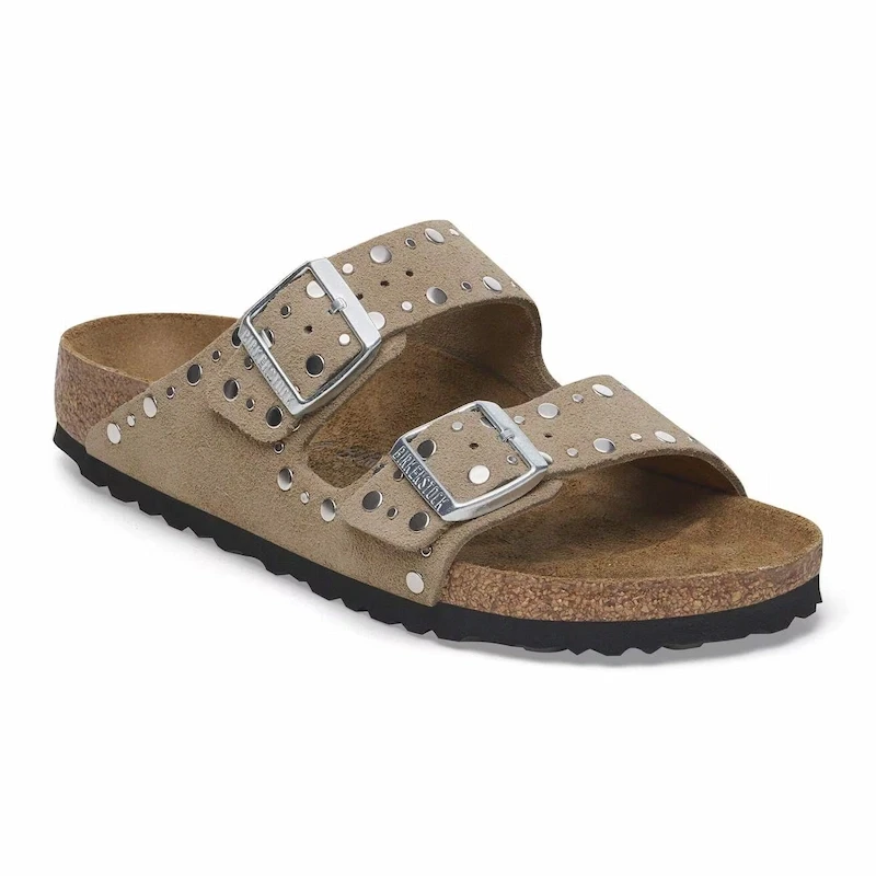 Birkenstock Arizona Rivet Sandal – Taupe Suede Leather – Women's