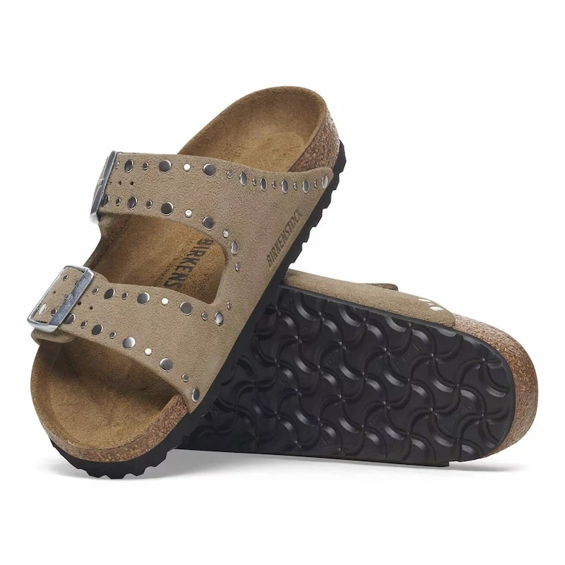 Birkenstock Arizona Rivet Sandal – Taupe Suede Leather – Women's