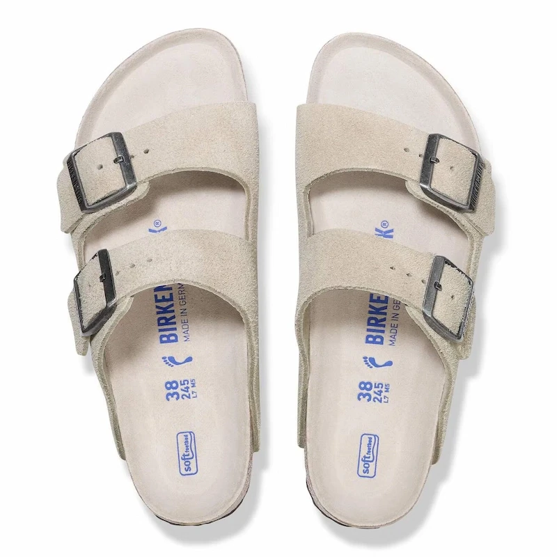 Birkenstock Arizona Soft Footbed Sandal – Oyster Tonal Suede Leather – Women's
