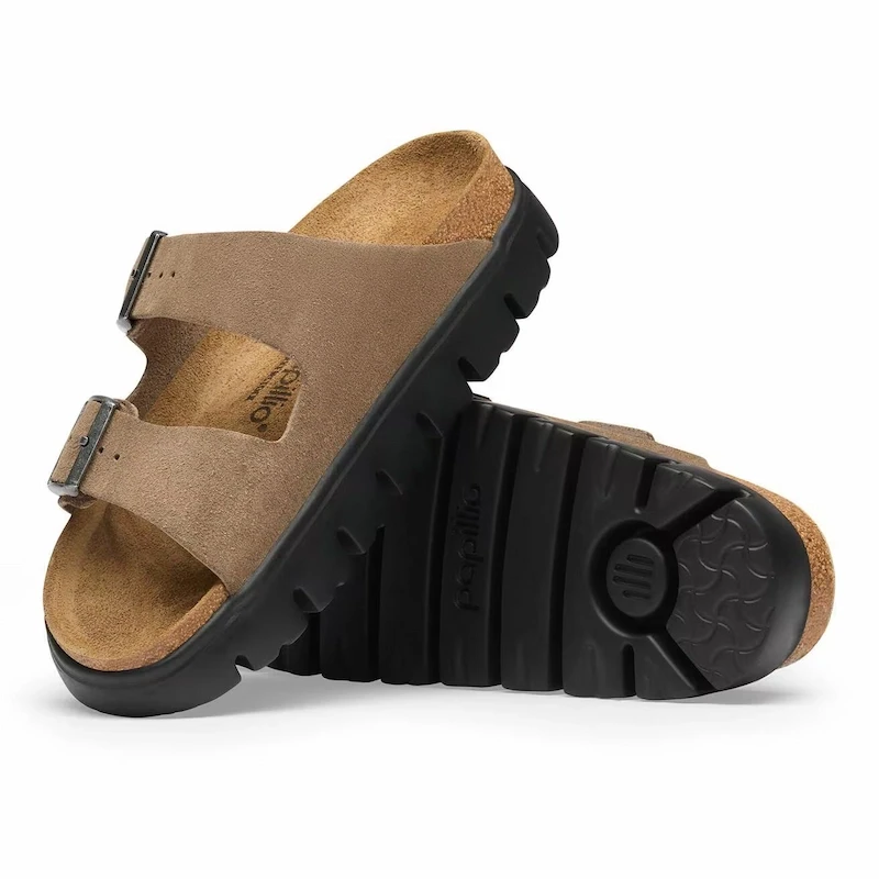 Birkenstock Arizona Chunky Sandal – Gray Taupe Nubuck Leather – Women's