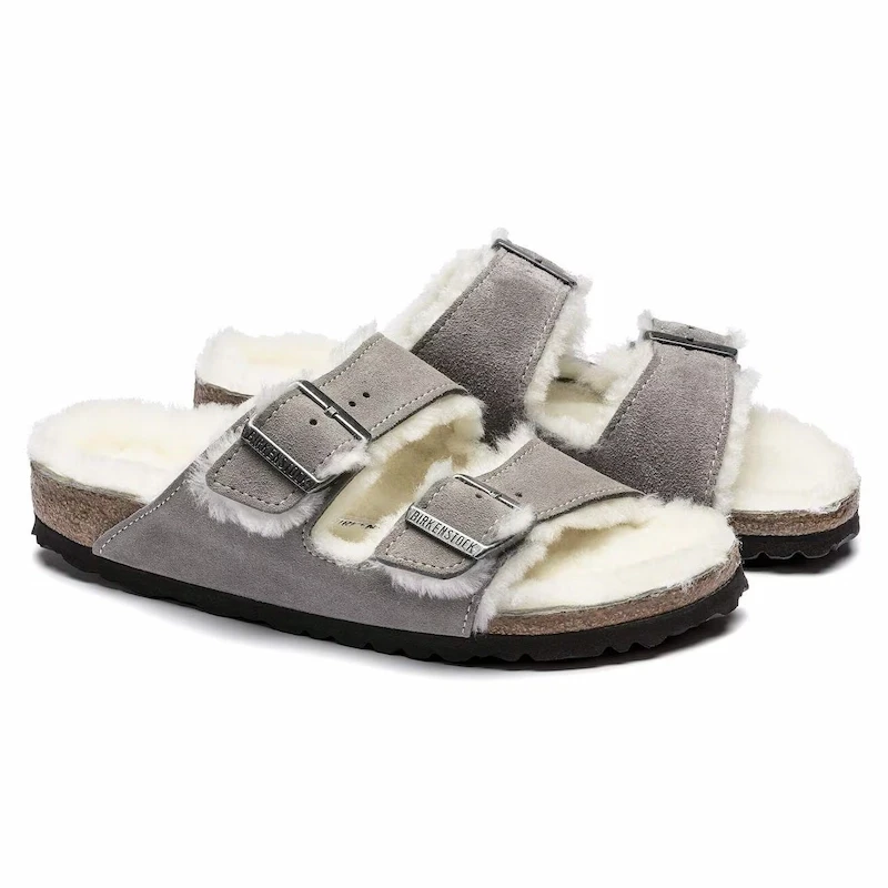 Birkenstock Arizona Shearling Sandal – Stone Coin Suede Leather – Unisex