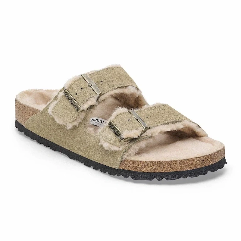 Birkenstock Arizona Shearling Sandal – Taupe Suede Leather – Unisex