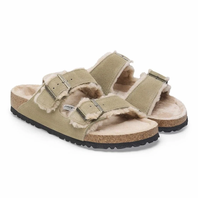 Birkenstock Arizona Shearling Sandal – Taupe Suede Leather – Unisex