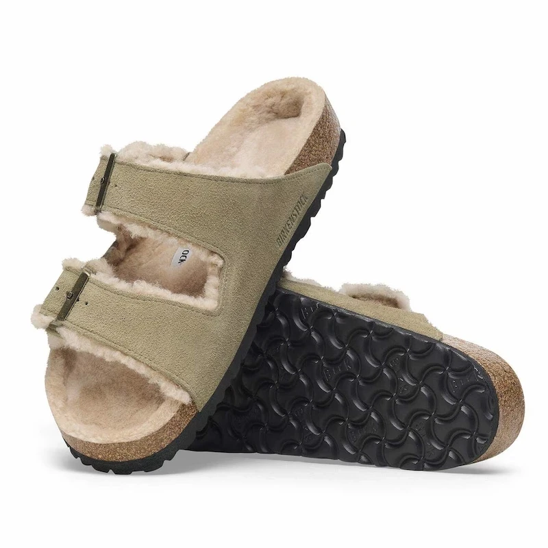 Birkenstock Arizona Shearling Sandal – Taupe Suede Leather – Unisex