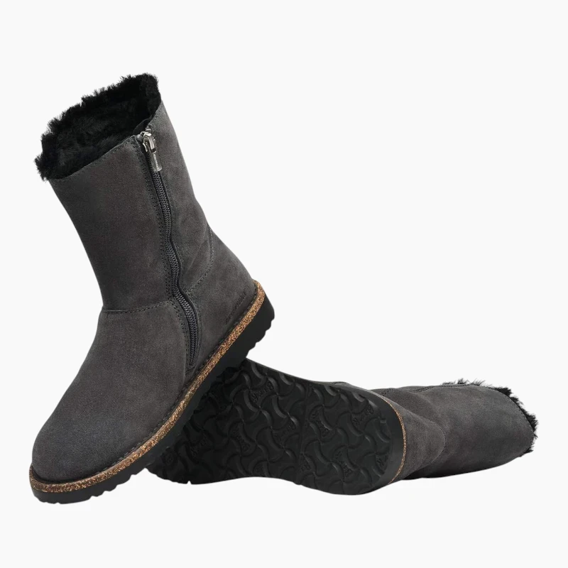 Birkenstock Uppsala Zip Shearling – Charcoal Suede Leather – Women's