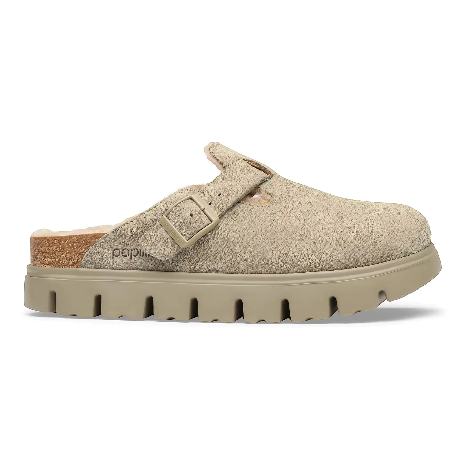 Birkenstock Boston Chunky Shearling Clog – Taupe Suede Leather – Women's