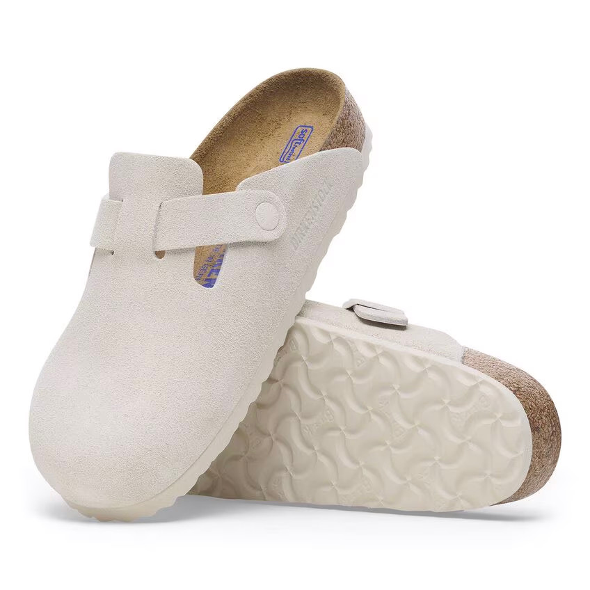 Birkenstock Boston Soft Footbed Clog – Antique White Suede Leather – Women’s