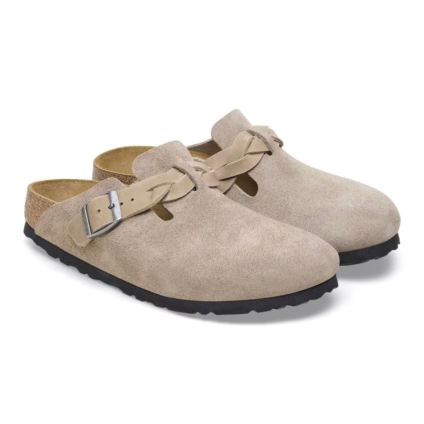 Birkenstock Boston Braided Clog – Taupe Suede Leather – Women’s