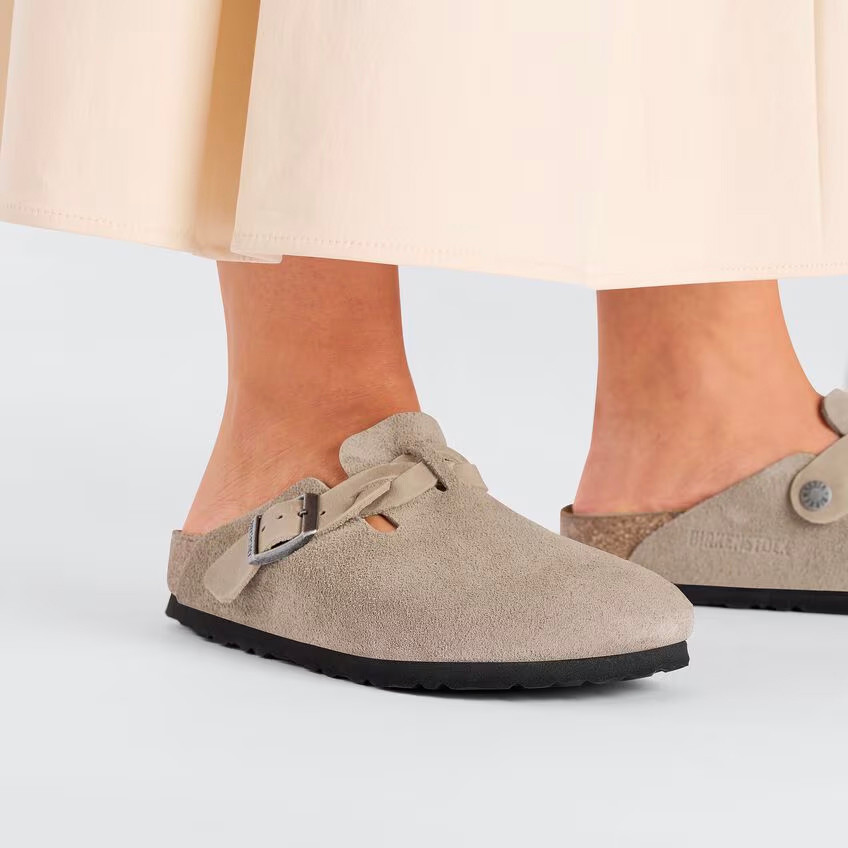 Birkenstock Boston Braided Clog – Taupe Suede Leather – Women’s