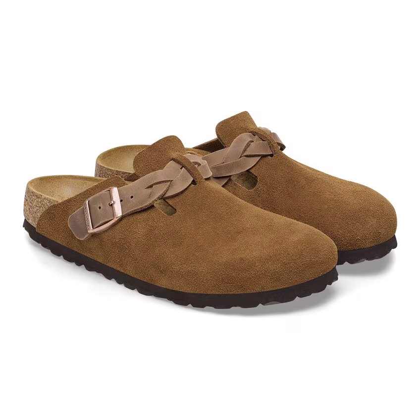 Birkenstock Boston Braided Mink Suede Leather Clogs | Women's