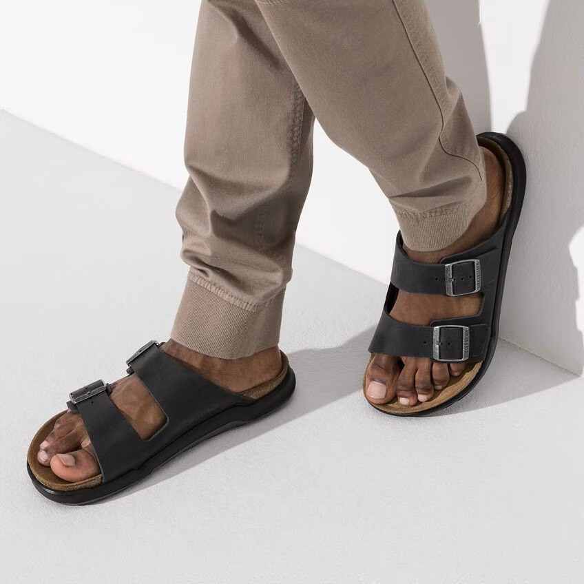 Birkenstock Arizona Rugged Black Oiled Leather Sandal | Men's
