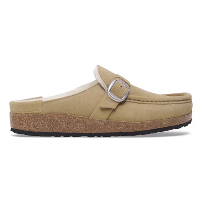 Birkenstock Buckley Clog – Shearling Taupe Suede Leather – Women’s