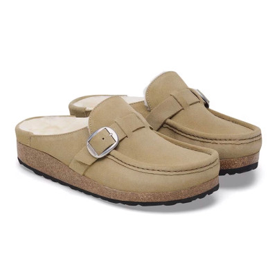 Birkenstock Buckley Clog – Shearling Taupe Suede Leather – Women’s