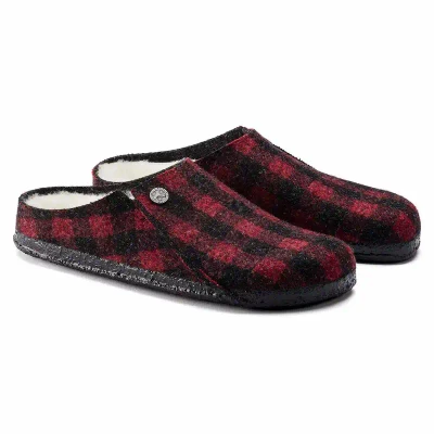 Birkenstock Zermatt Wool Shearling Clog – Plaid Red/Natural – Unisex