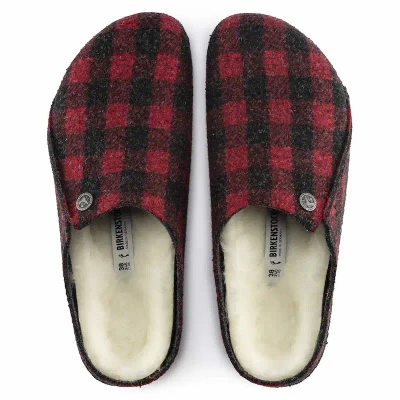 Birkenstock Zermatt Wool Shearling Clog – Plaid Red/Natural – Unisex