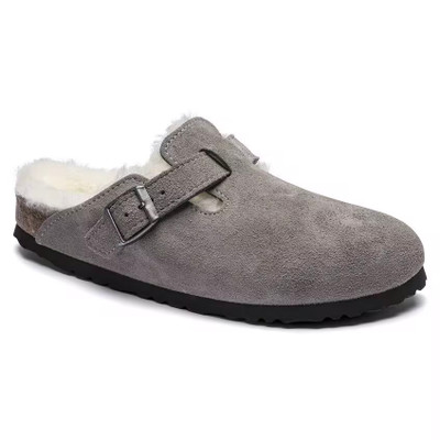 Birkenstock Women's Boston Shearling Stone Coin Suede Leather Clog