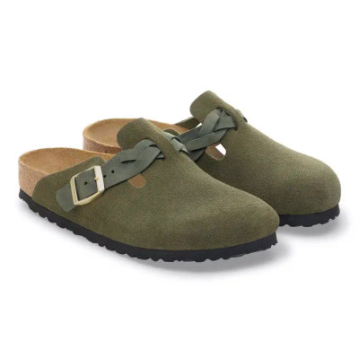 Birkenstock Women's Boston Braid Thyme Suede Leather Clog
