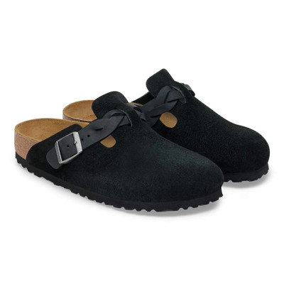 Birkenstock Boston Braided Black Suede Leather Clogs | Women's