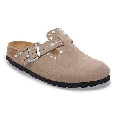 Birkenstock Boston Rivet Taupe Suede Leather Clogs | Women's