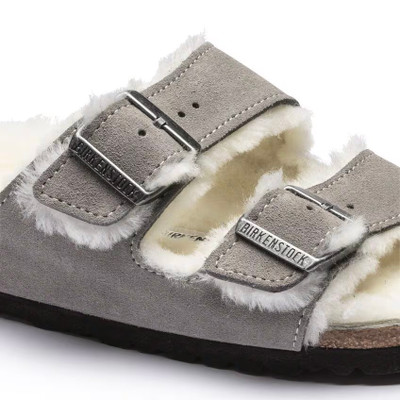 Birkenstock Unisex Arizona Shearling Stone Coin Suede Leather Sandal
