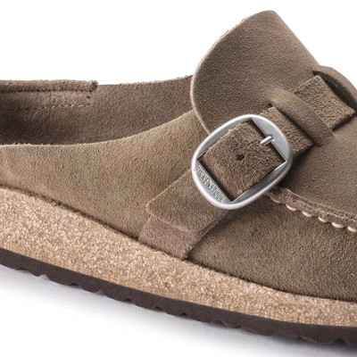 Birkenstock Buckley – Women’s Clog – Gray Taupe Suede Leather