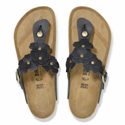 Birkenstock Gizeh Flowers Sandal – Black leather – Women's