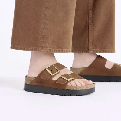 Birkenstock Arizona Sandal – Flex Platform Dark Tea Nubuck Leather – Women’s