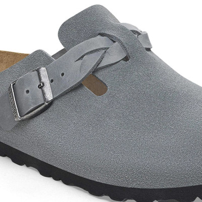 Birkenstock Women's Boston Braid Basalt Gray Suede Leather Clog