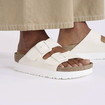 Birkenstock Women's Arizona Flex Platform Eggshell Birko-Flor Sandal