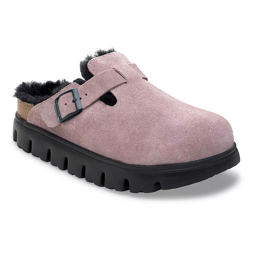 Birkenstock Women's Boston Chunky Shearling Faded Purple Suede Clog