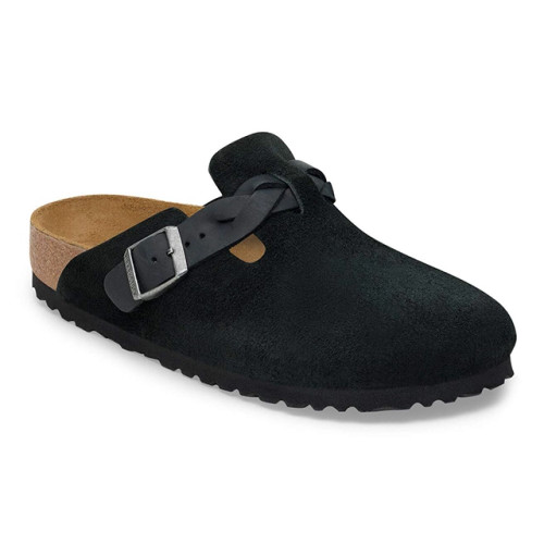 Birkenstock Boston Braided Black Suede Leather Clogs | Women's