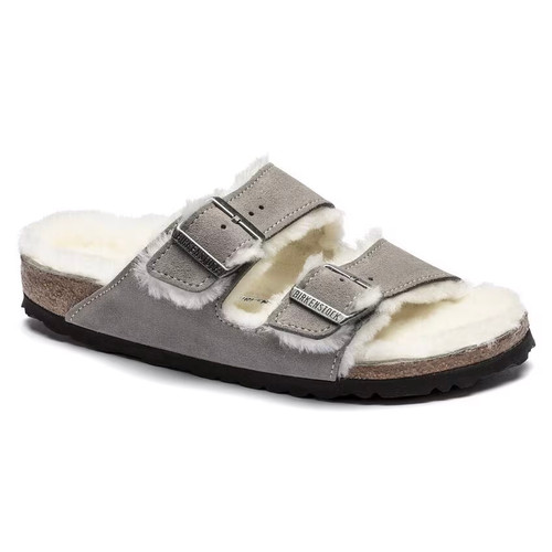 Birkenstock Unisex Arizona Shearling Stone Coin Suede Leather Sandal
