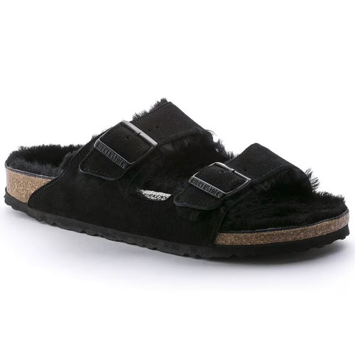 Birkenstock Unisex Arizona Sandal Shearling Black Suede leather Clog