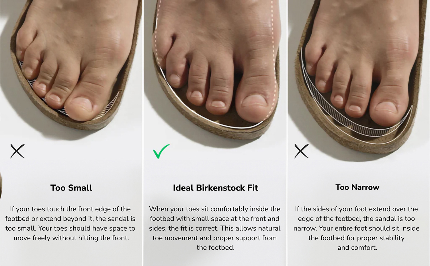 Birkenstock sandals too small fit example