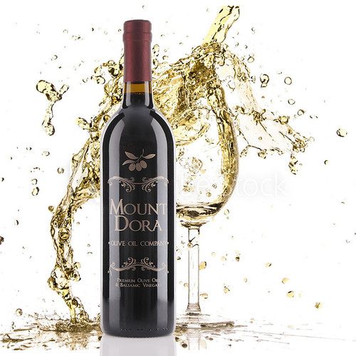 One 750ml size bottle of Mount Dora Olive Oil Company Champagne Dark Balsamic Vinegar.