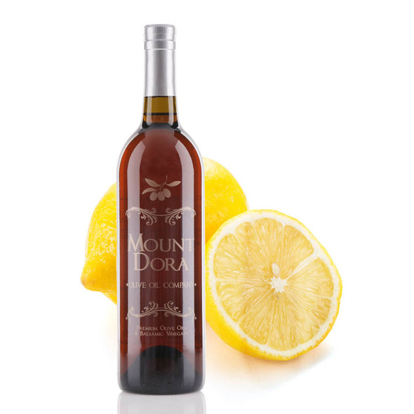 A 750mL bottle of Mount Dora Olive Oil Company Sicilian Lemon White Balsamic Vinegar