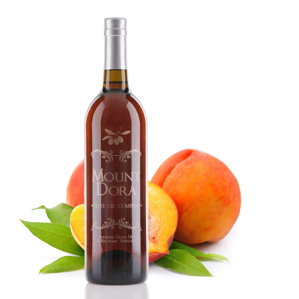 One 750ml size bottle of Mount Dora Olive Oil Company Ripe Peach White Balsamic Vinegar.