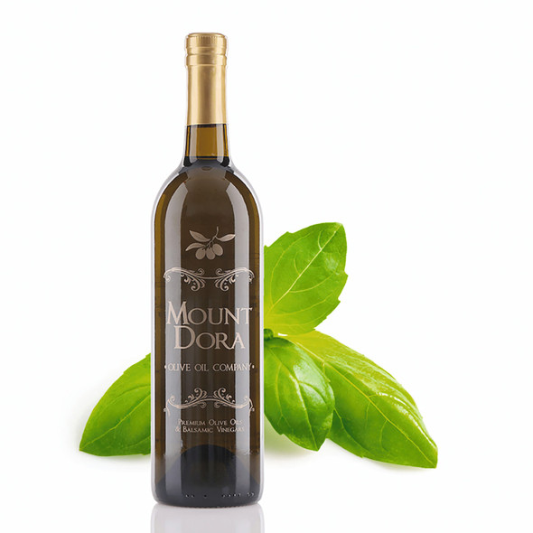 A 750mL bottle of Mount Dora Basil Infused Olive Oil