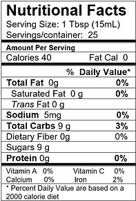 Nutritional Facts for Mount Dora Olive Oil Company Pomegranate Quince White Balsamic Vinegar