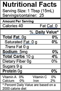 Nutritional Facts for Mount Dora Olive Oil Company Black Currant Dark Balsamic Vinegar