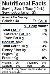 Nutritional Facts for Mount Dora Olive Oil Company Wild Blueberry Dark Balsamic Vinegar