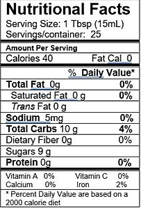 Nutritional Facts for Mount Dora Olive Oil Company Cinnamon Pear Dark Balsamic Vinegar