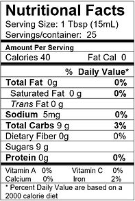 Nutritional Facts for Mount Dora Olive Oil Company Ripe Peach White Balsamic Vinegar.