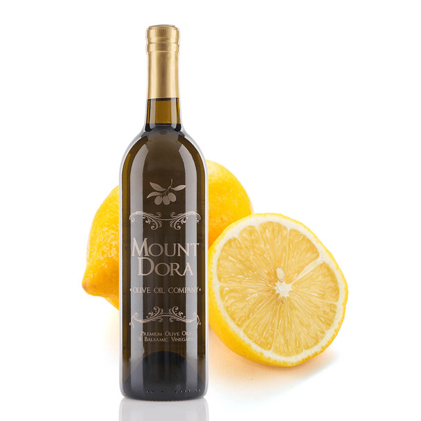 Premium Lemon Fused Olive Oil bottle from Mount Dora Olive Oil Company in Florida - bright citrus infused extra virgin olive oil