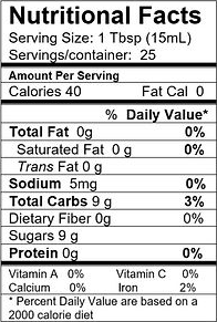Nutritional Facts for Mount Dora Olive Oil Company Blenheim Apricot White Balsamic Vinegar.
